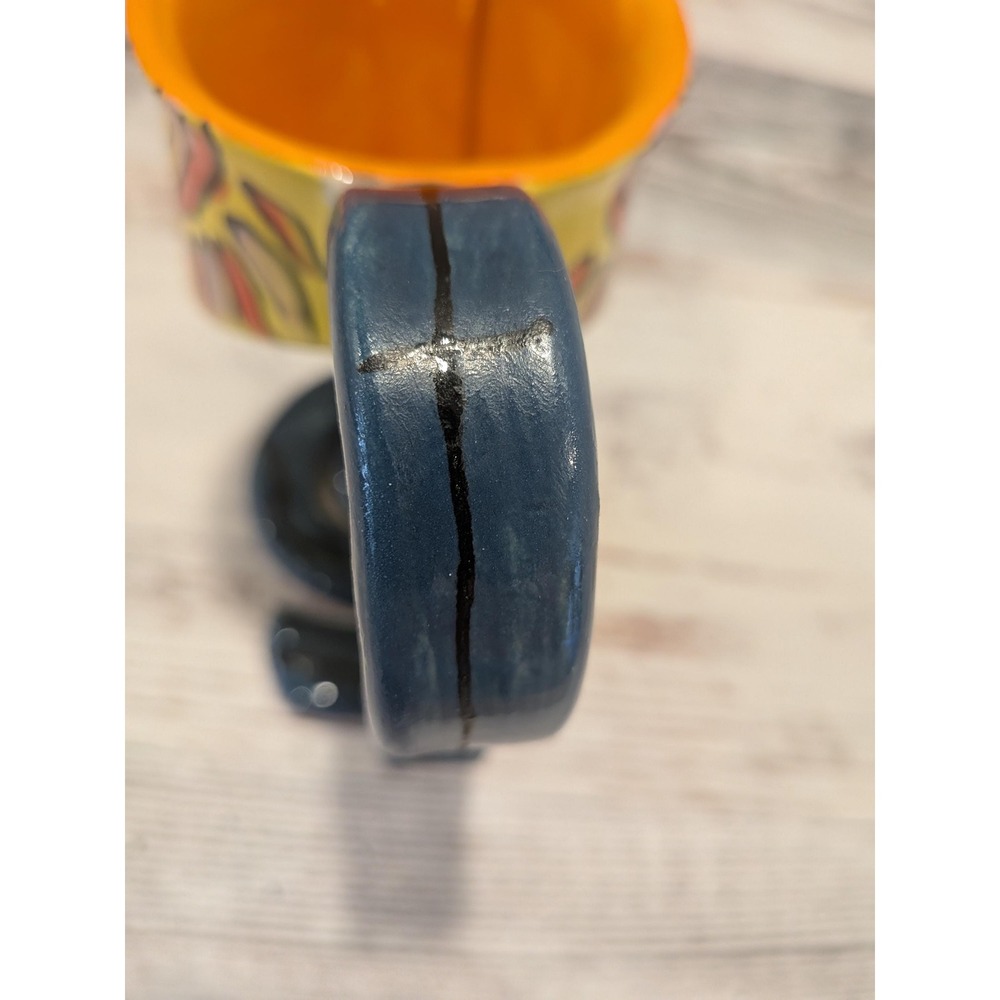 Handmade Studio Pottery Mug Signed Marlon Wassi Art Spiral Handle Abstract Cup - Picture 5 of 8